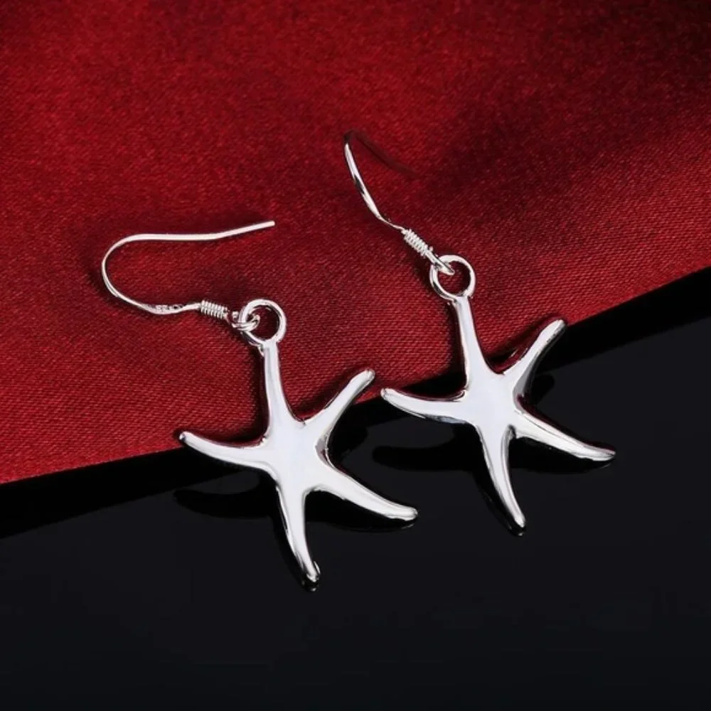 Silver charm Cute starfish earrings for Women Luxury Fashion Party - Picture 5 of 6